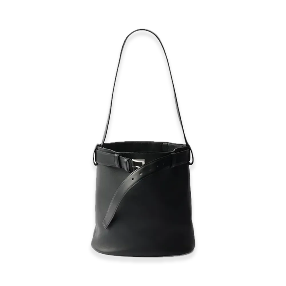 PRADA Buckle Leather Bucket Bag with Belt "Black"