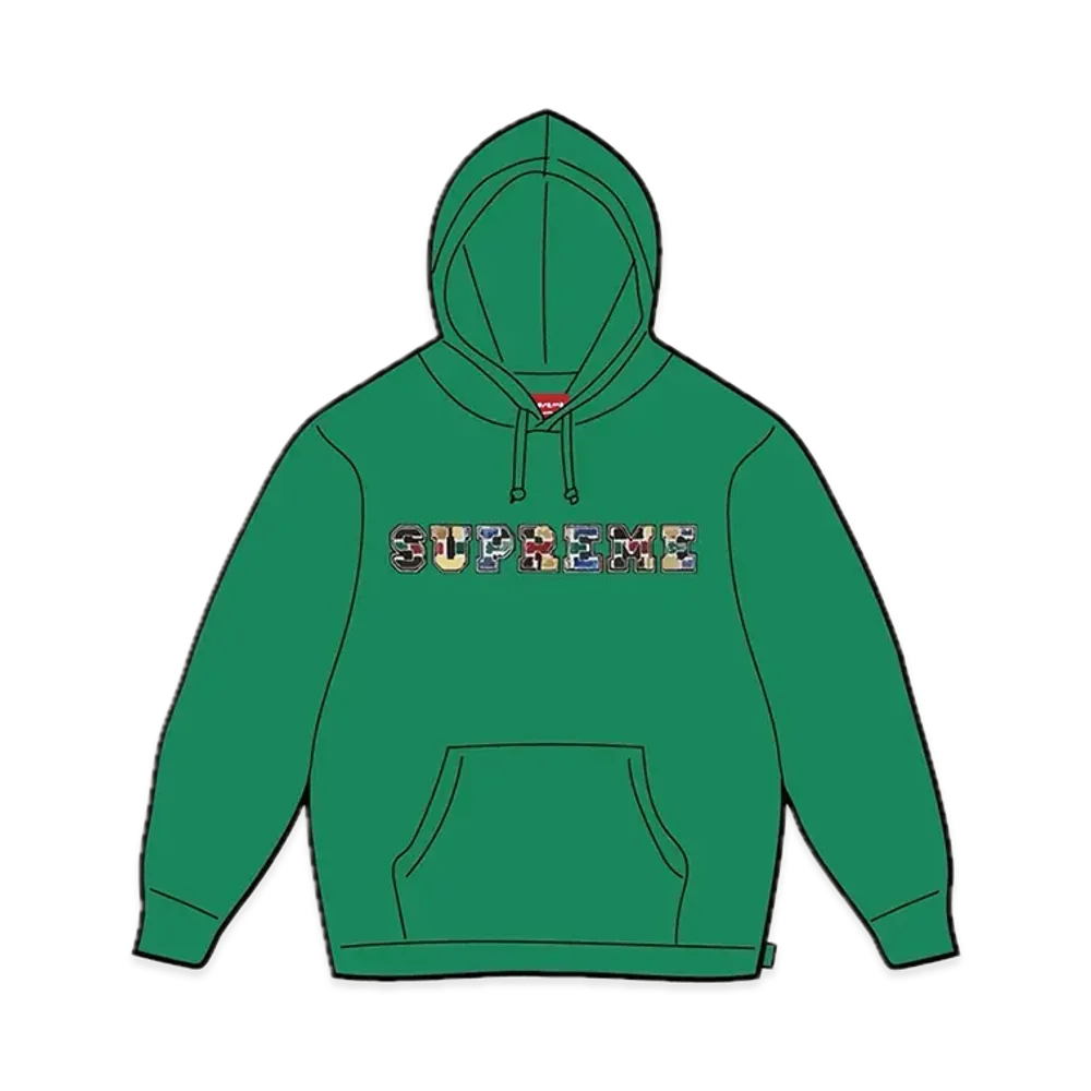 Supreme Collegiate Patchwork Leather Hooded Sweatshirt "Green"
