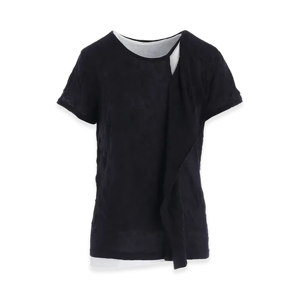 Y's Cotton Jersey Doubled Short Sleeve Tee "White/Black"