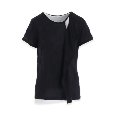 Y's Cotton Jersey Doubled Short Sleeve Tee "White/Black"