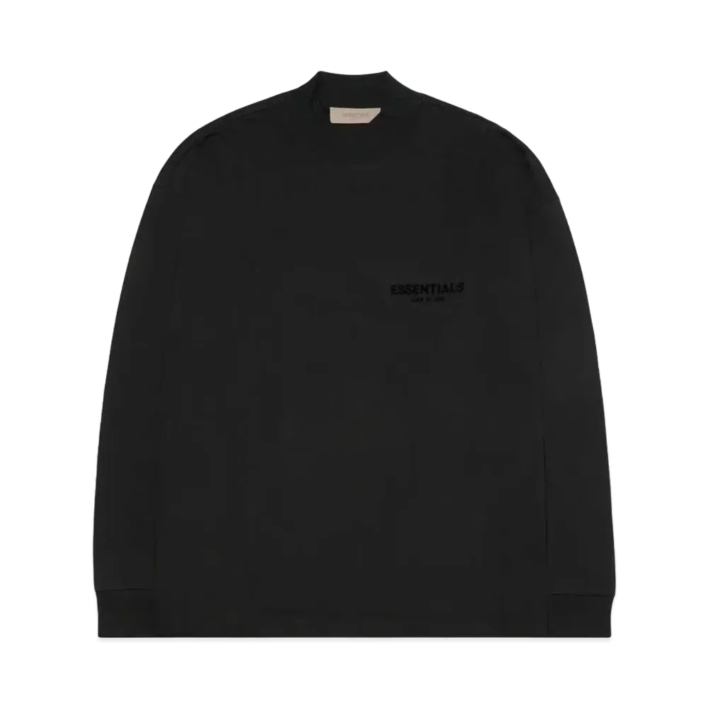 FEAR OF GOD ESSENTIALS BLACK ESS LOGO LS TEE "Stretch Limo"