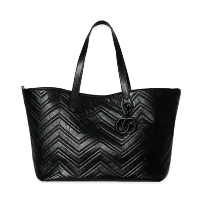 GUCCI Women's Leather Large GG Marmont Shopping Bag "Black"