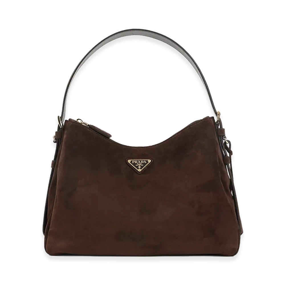 PRADA Women's Suede Shoulder Bag "Dark Brown"