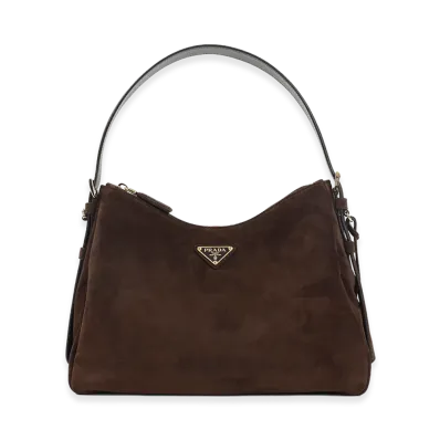 PRADA Women's Suede Shoulder Bag "Dark Brown"