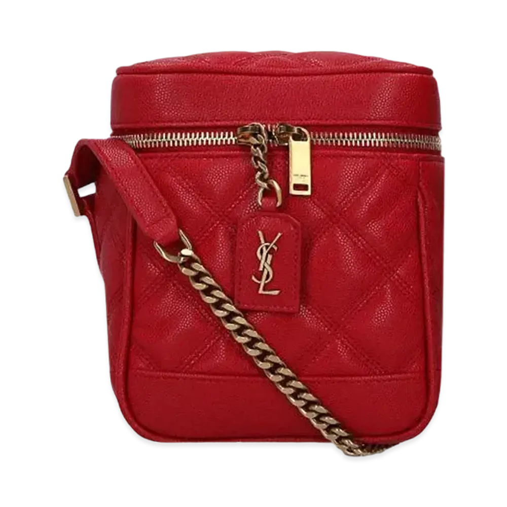 Saint Laurent 80'S Vanity Bag In Carre-Quilted Grain De Poudre Embossed Leather "Rouge Eros"