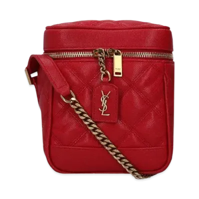 Saint Laurent 80'S Vanity Bag In Carre-Quilted Grain De Poudre Embossed Leather "Rouge Eros"