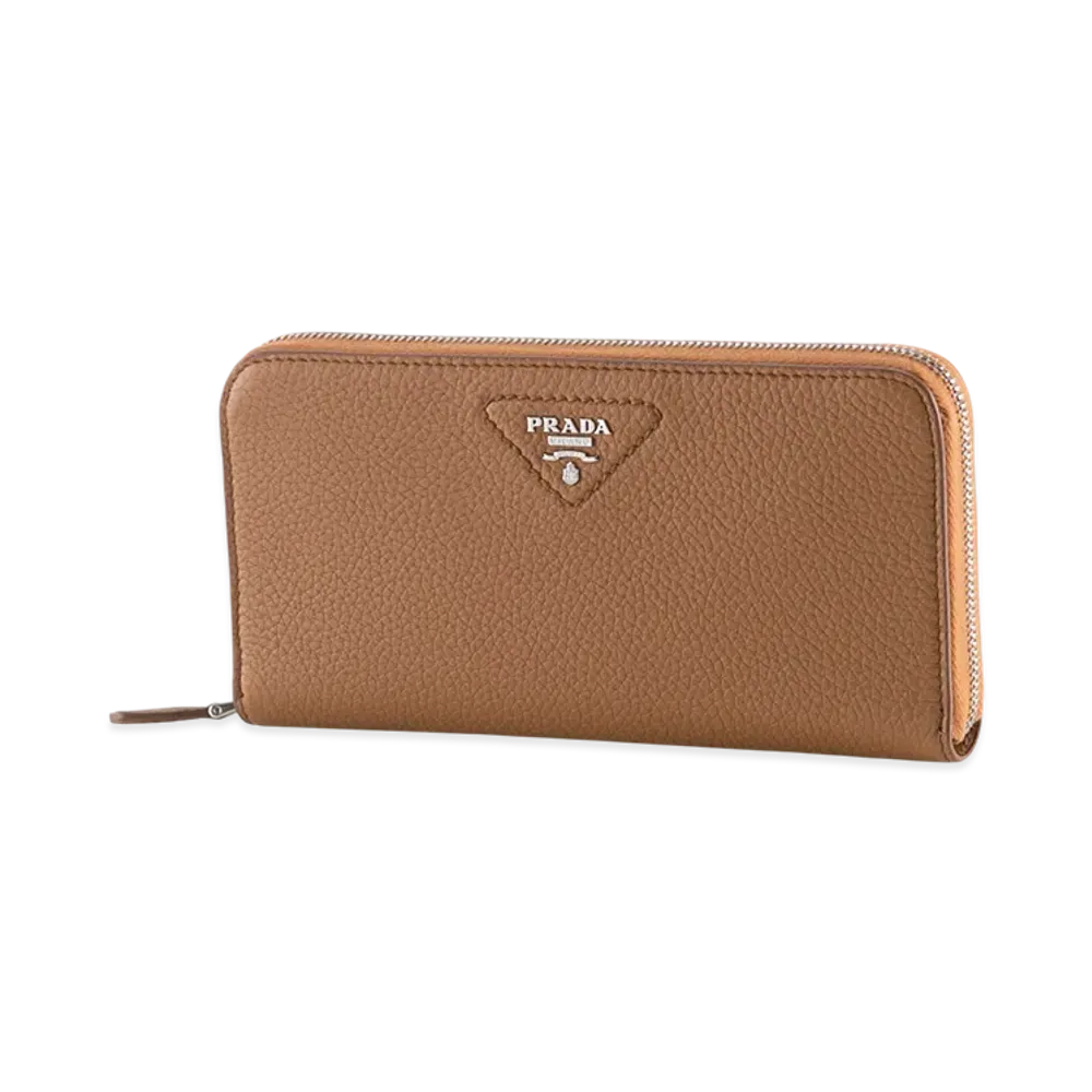 PRADA Vitello Daino Round Wallet "Camel"