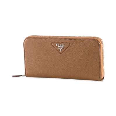 PRADA Vitello Daino Round Wallet "Camel"