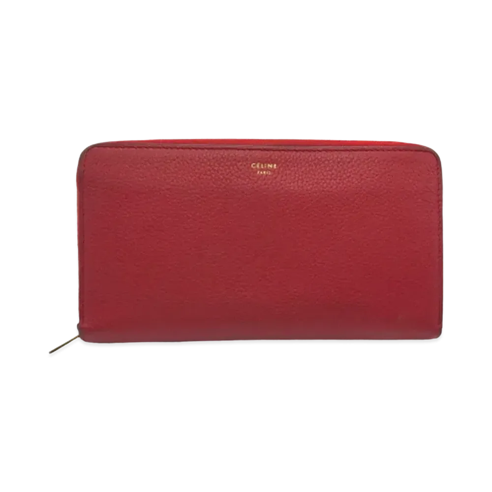 CELINE Large Zipped Leather Wallet "Red"