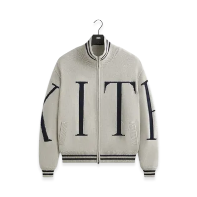 Kith Big Letter New York Wyona Full Zip Sweater "Light Heather Grey"