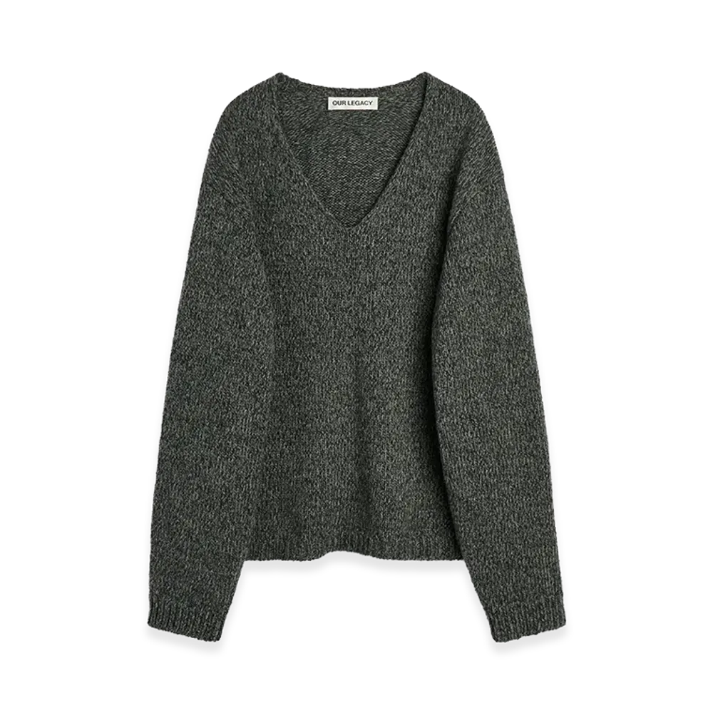 OUR LEGACY Link V-Neck "Slub Twisted Ash Grey Wool"