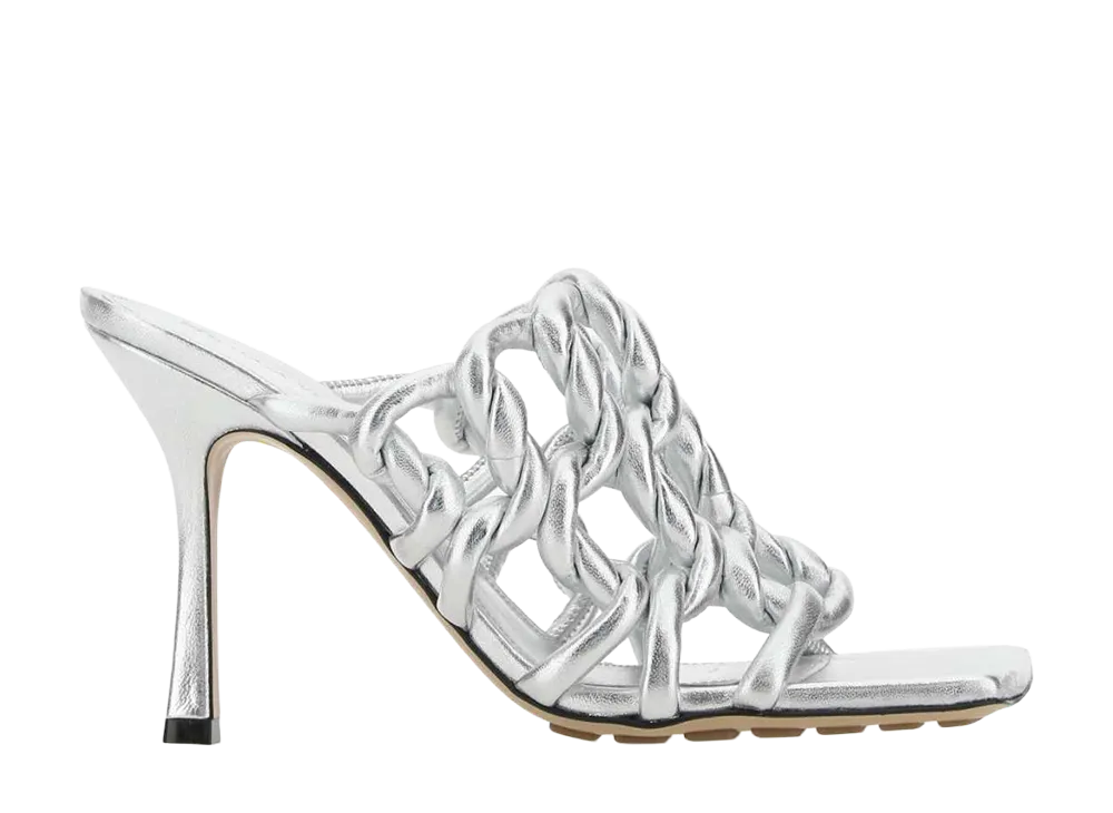 Bottega Veneta Women's Silver Leather Stretch Mules "Silver"