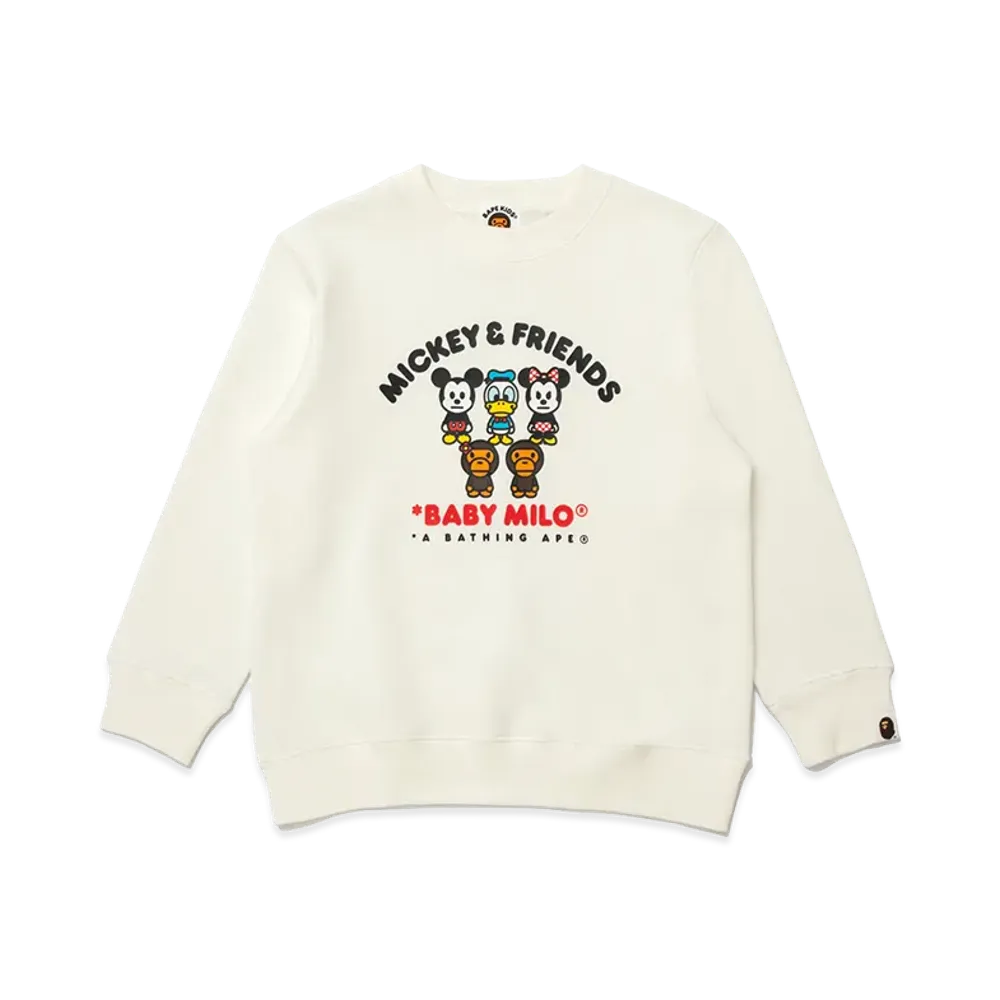 A BATHING APE x Disney Kids Mickey & Friends Baby Milo Crewneck Sweatshirt "Ivory"