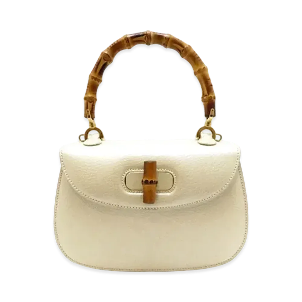 GUCCI Classic Bamboo Leather Small Bag "White"