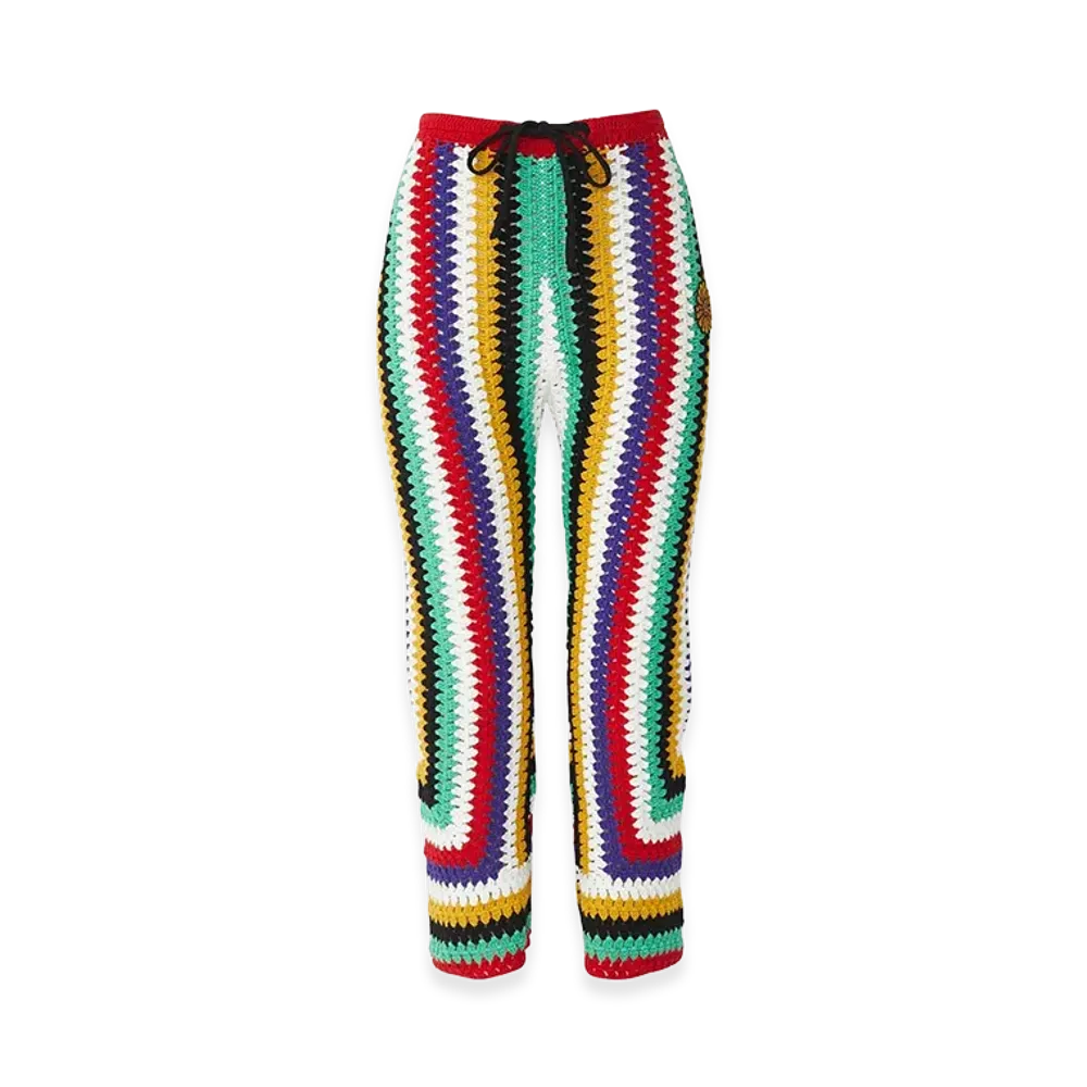 HYSTERIC GLAMOUR Women's Flower Power Patch Cropped Hand-Knit Pants "Multi"