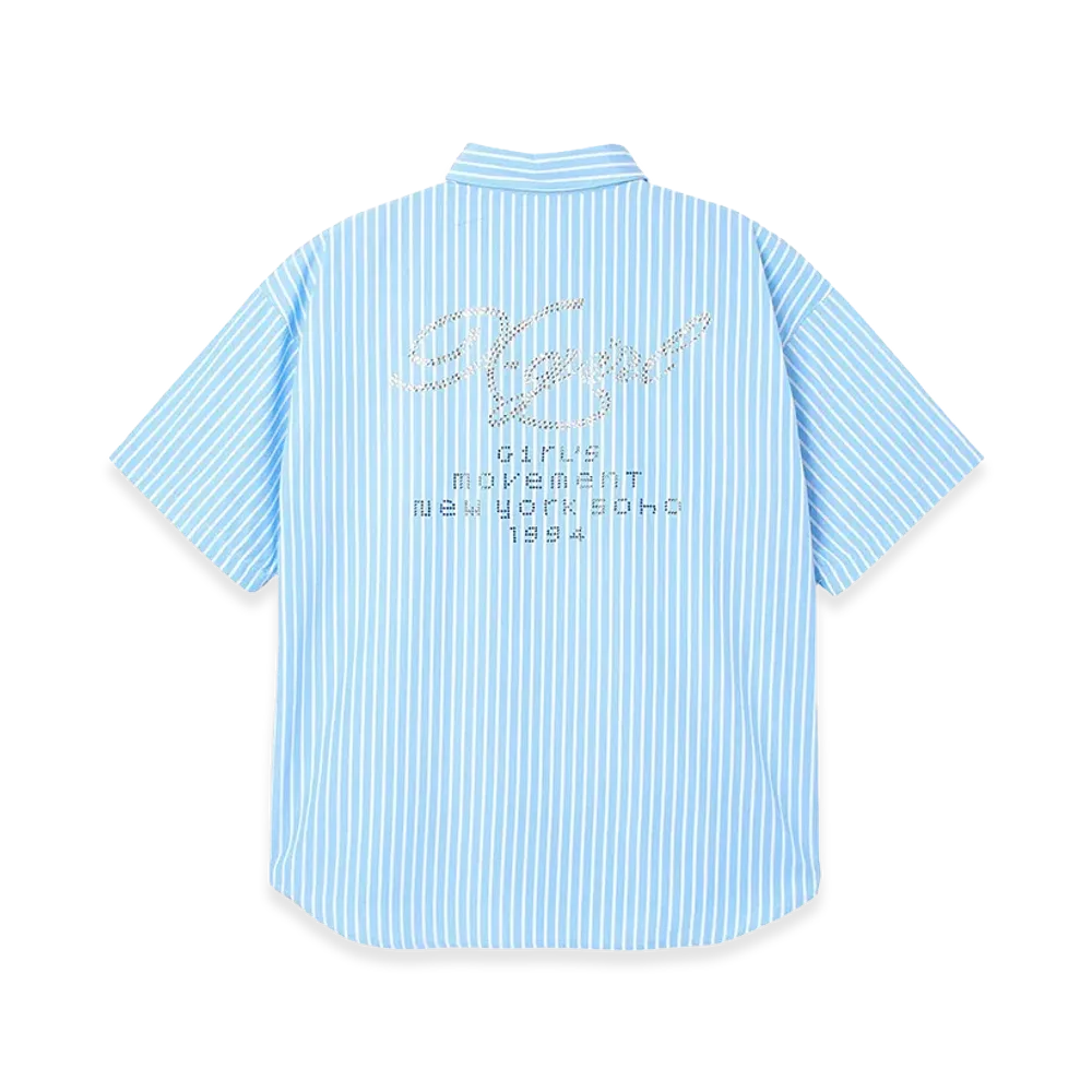 X-Girl Women's Striped Rhinestone S/S Shirt "Light Blue"