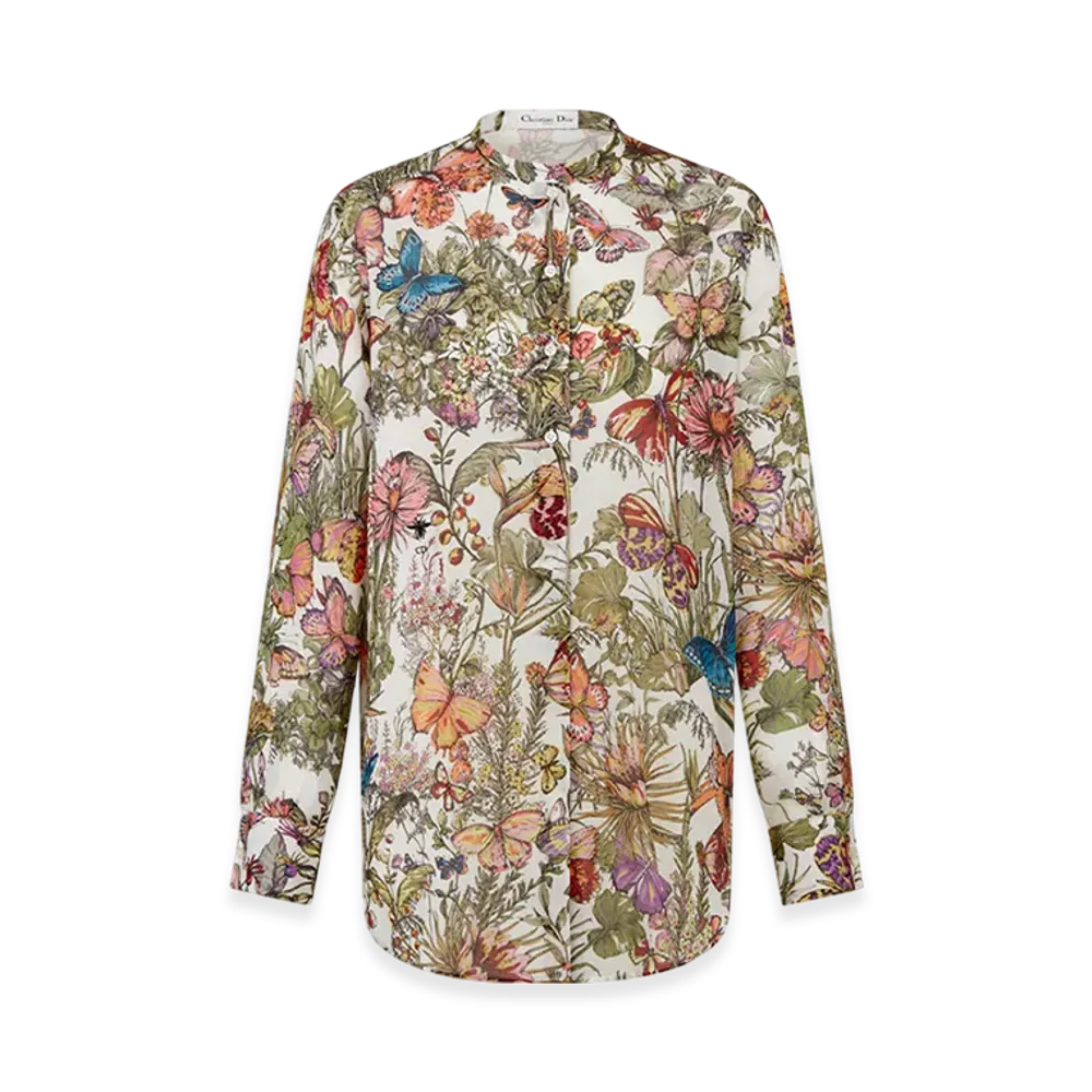 Dior Women's Blouse Voile Mexico Millefiori Motif "White/Multicolor"