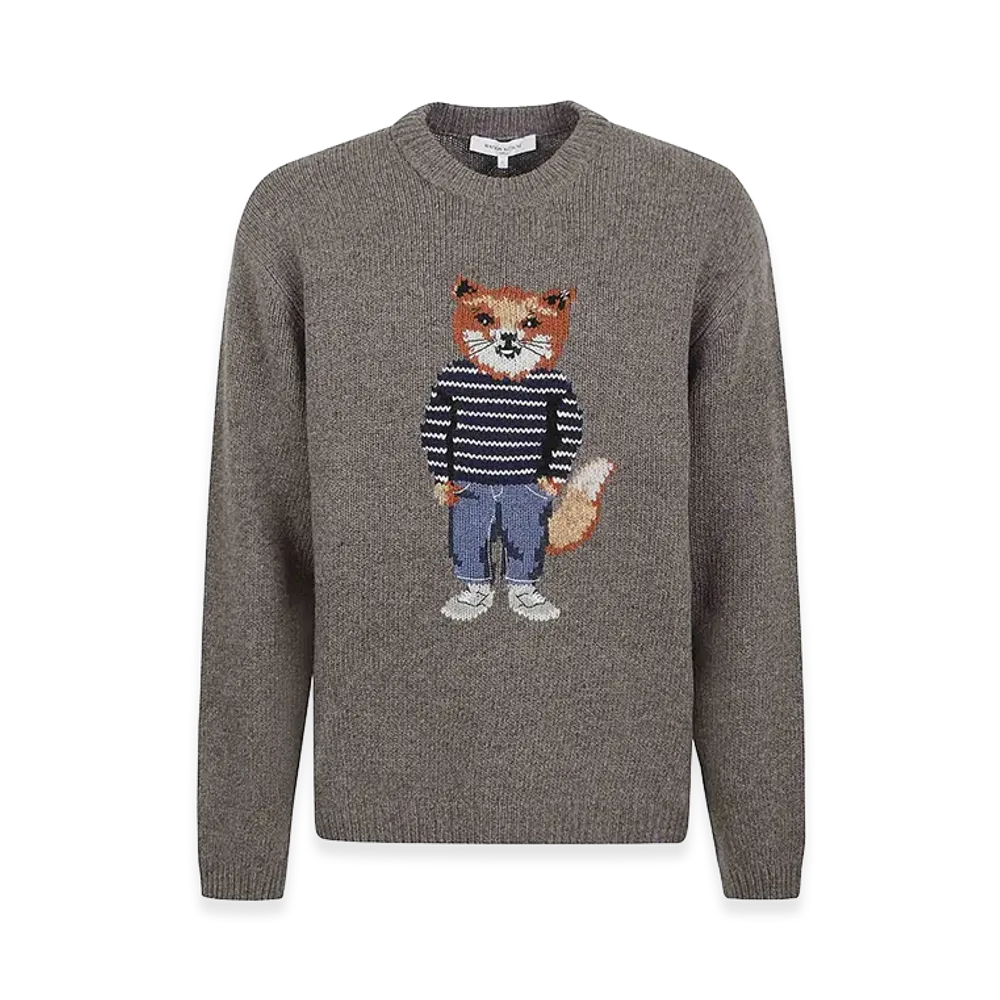 Maison Kitsune Dressed Fox Intarsia Wool Jumper "Grey"