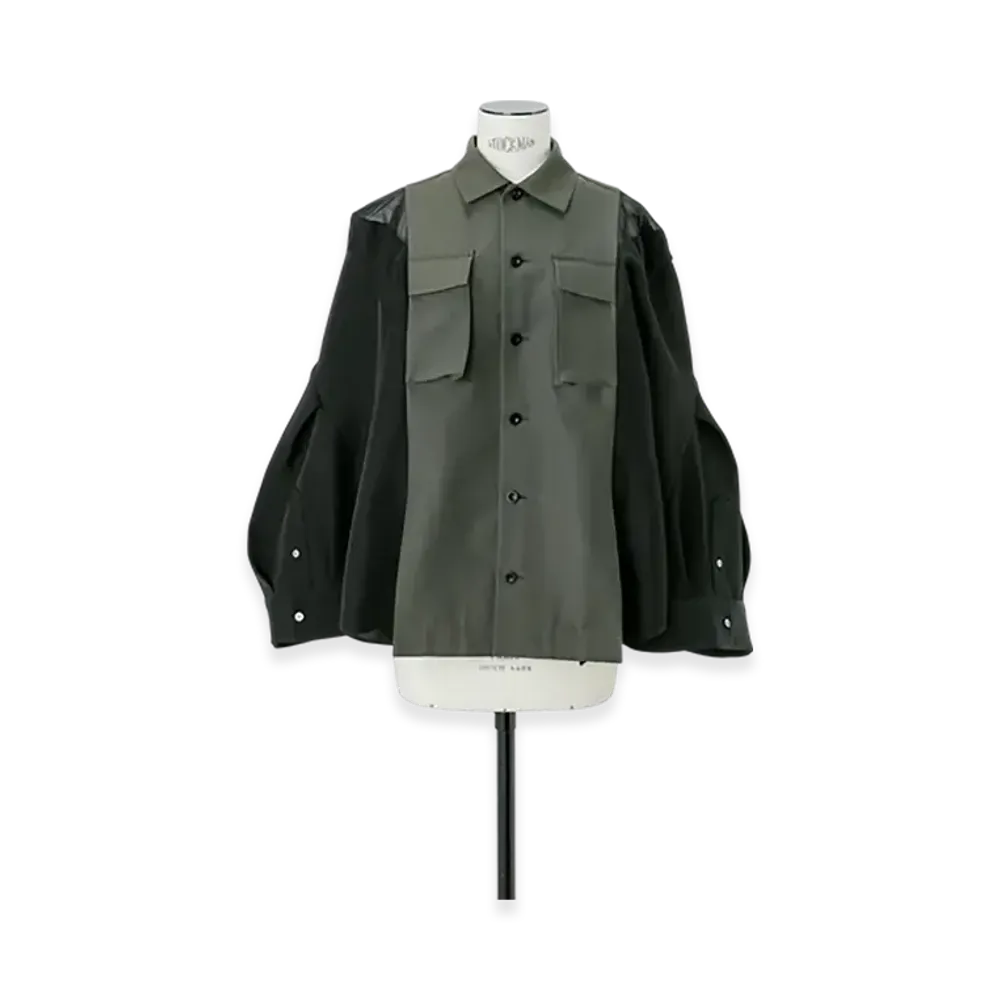 sacai Grosgrain x Double-Faced Silk Cotton Shirt "Khaki/Black"
