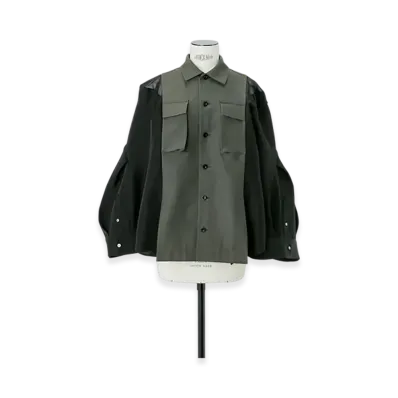 sacai Grosgrain x Double-Faced Silk Cotton Shirt "Khaki/Black"