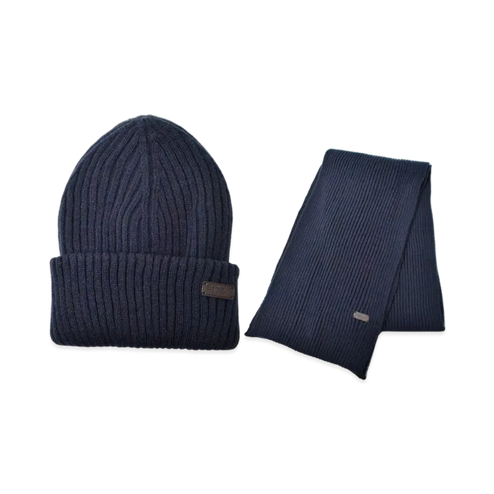Barbour Crim Beanie Scarf Gift Set "Navy"