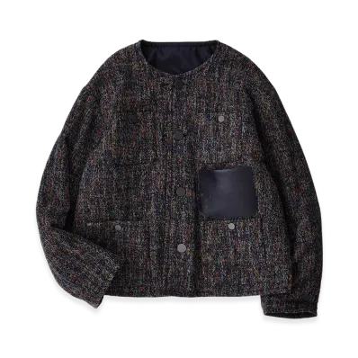 NICENESS Jeanne Multi - Colored Kasuri Short Jacket "Multi/Navy"