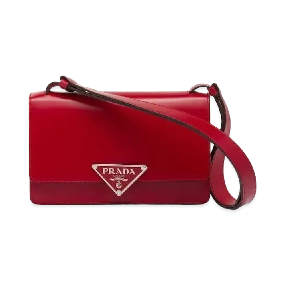 PRADA Embleme Brushed Leather Bag "Scarlet"