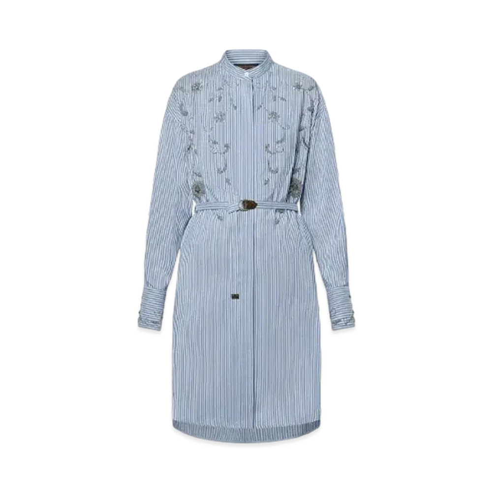 Louis Vuitton Bejeweled Floral Pinstripe Shirt Dress "Bleu Pale"