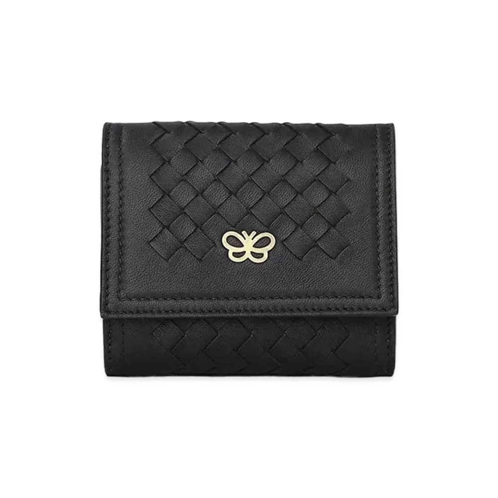 Bottega Veneta Intrecciato Calfskin Butterfly Trifold Compact Wallet "Black/Decorose"