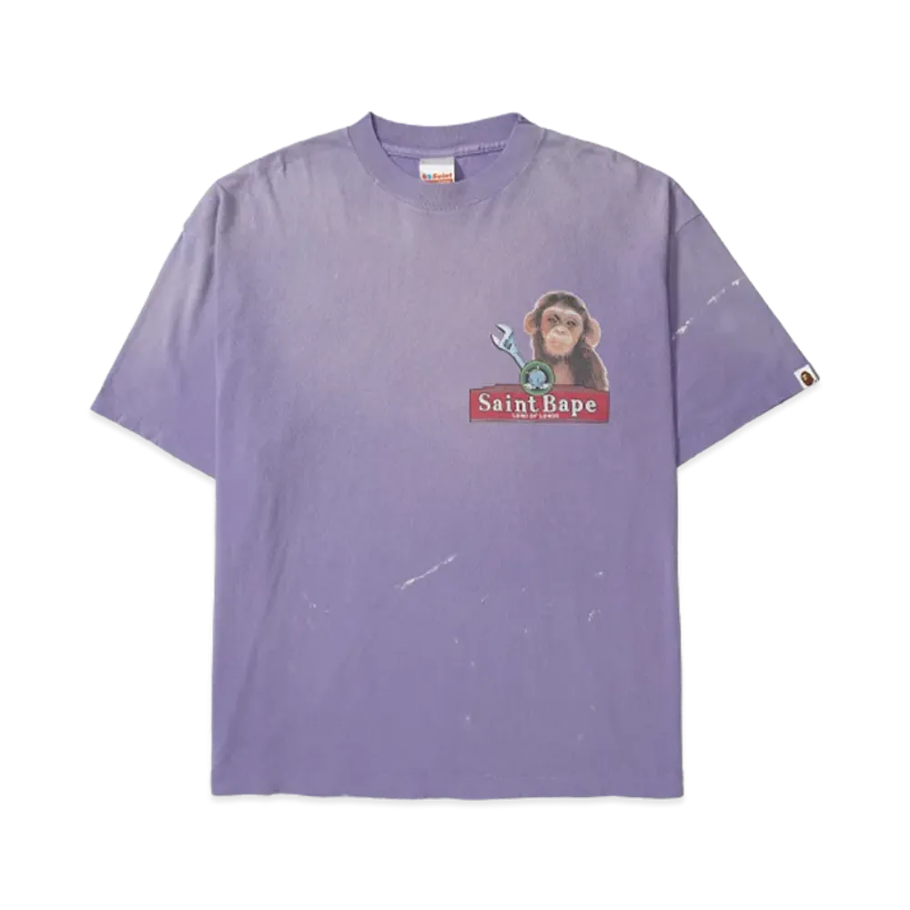 SAINT Mxxxxxx x A BATHING APE Bape SS T-Shirt/House "Purple"