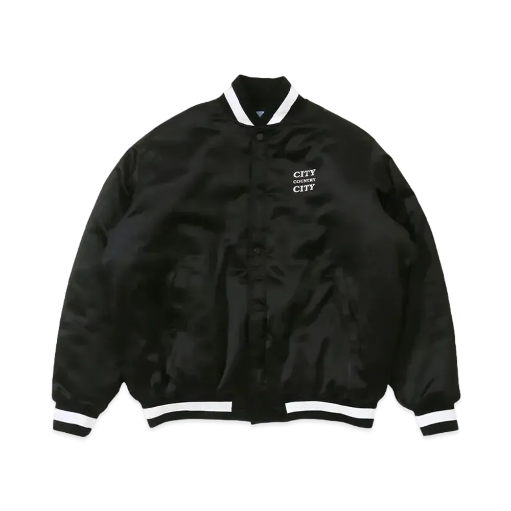 CITY COUNTRY CITY SATAIN VARSITY JACKET "BLACK"