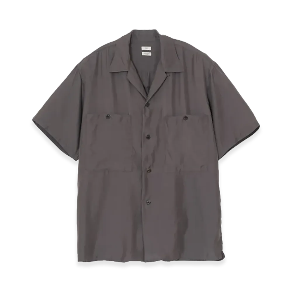 YOKE Cupro Polyester Washable Twill Open Collar Shirt "Brown"