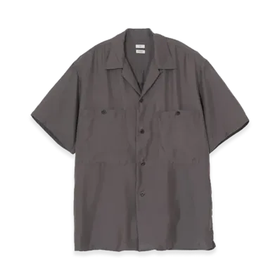 YOKE Cupro Polyester Washable Twill Open Collar Shirt "Brown"
