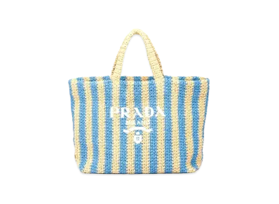 PRADA Large Raffia Tote Bag "Beige/Blue"
