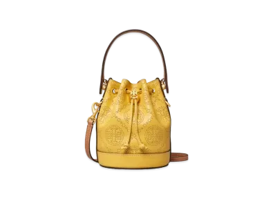 TORY BURCH T Monogram Permarfreto Leather Mini Bucket Bag "Golden Sunset"