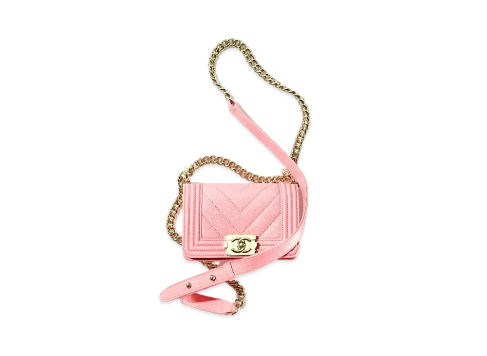 CHANEL Boy Chanel Mini Hand Bag Grained Calfskin "Coral Pink"