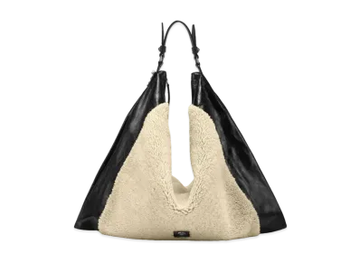 Jimmy Choo Ana Hobo/L Shearling And Vintage Leather Hobo Handbag "Natural/Black"