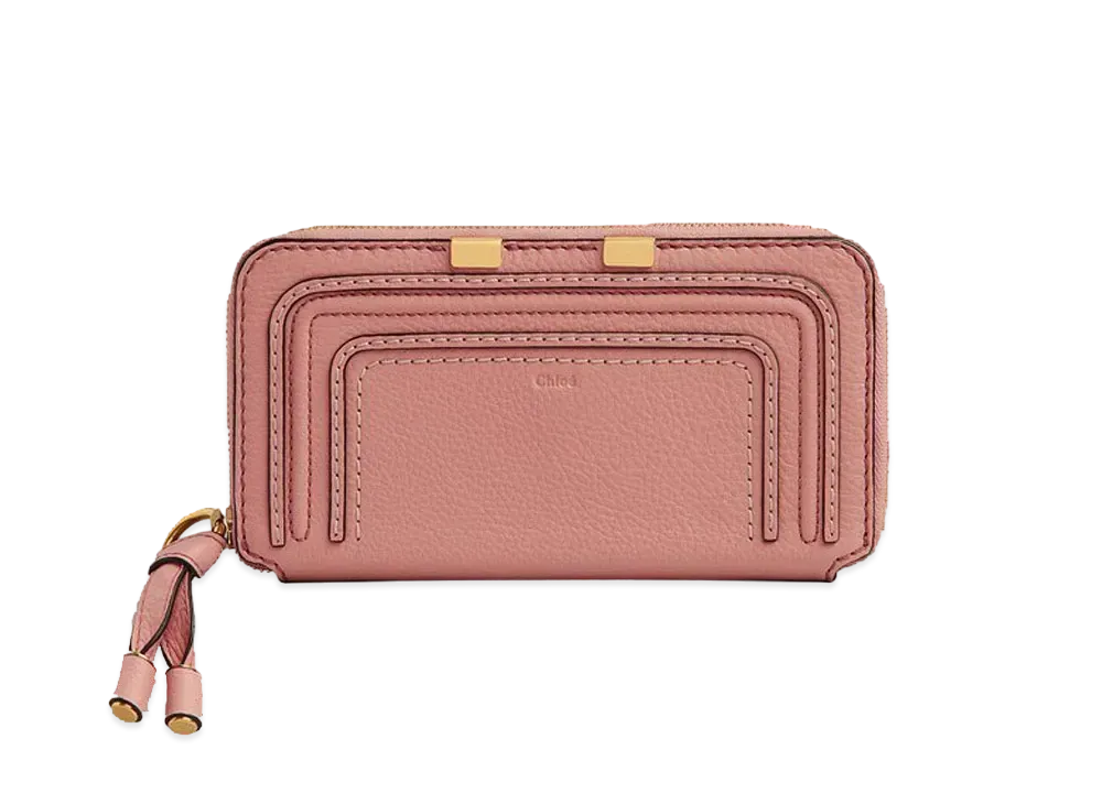 Chloe Marcie Long Zipped Wallet In Grained Calfskin "Sunny Coral"