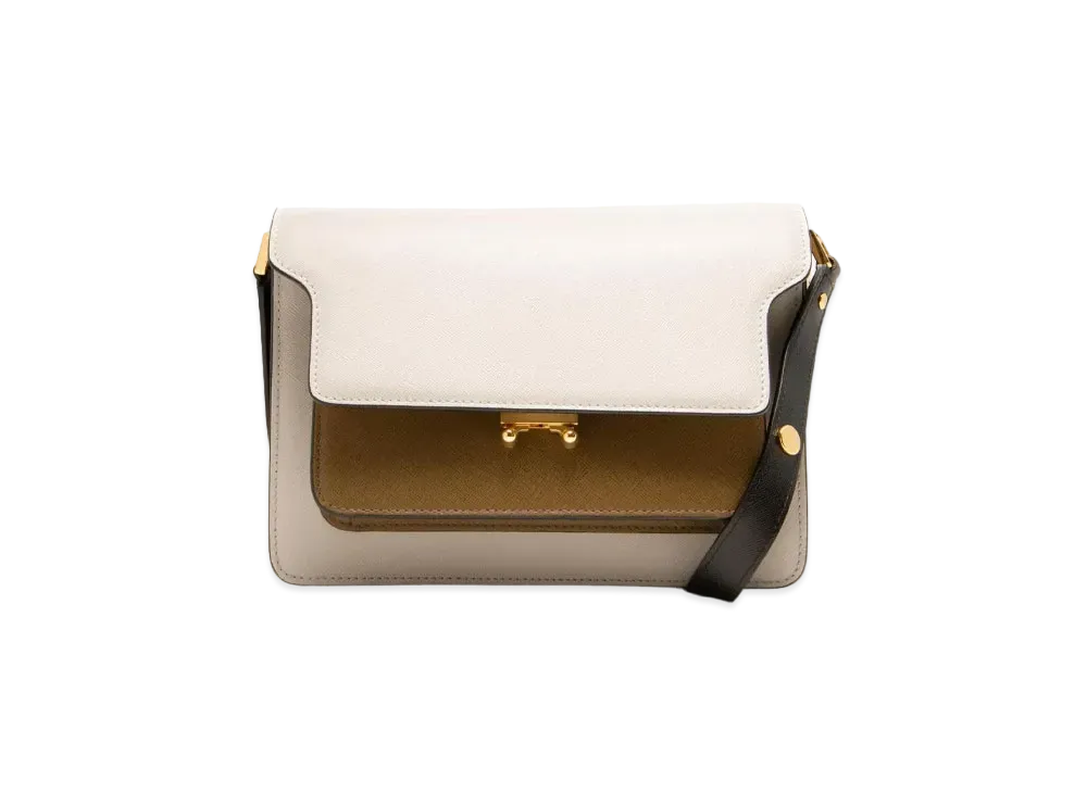 Marni Trunk Bag In Saffiano Calfskin Grey Brown And Black "Pelican/Cigar/Black"