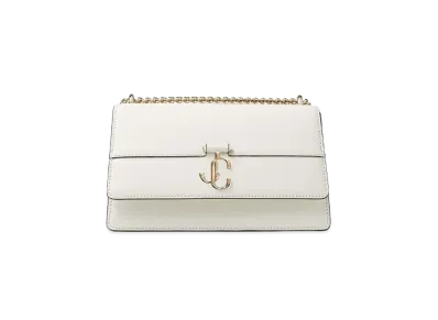 JIMMY CHOO VARENNE SHOULDER Light Gold JC Logo With Fine Shiny Curf Leather Shoulder Bag "Latte"