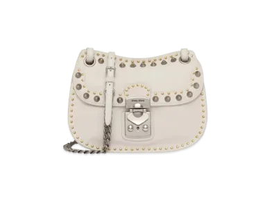 MIU MIU Studided Nappa Leather Shoulder Bag "Off White"
