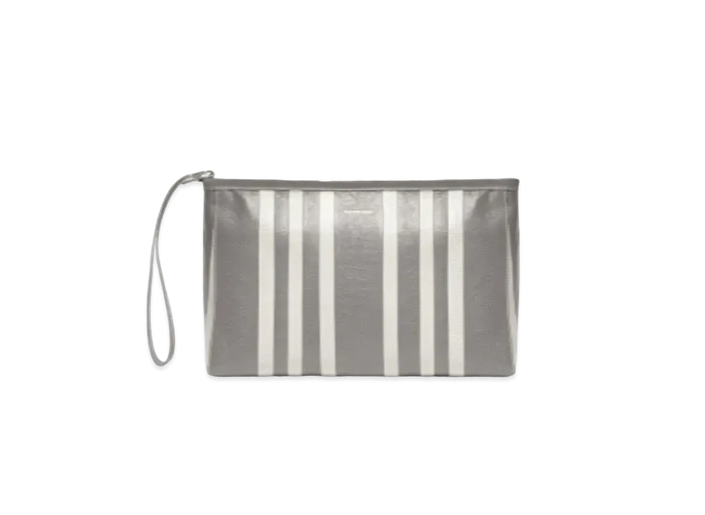 BALENCIAGA Barbes Large Zip Pouch With Handle In Striped Patchwork Arena Lambskin "Dark Gray"