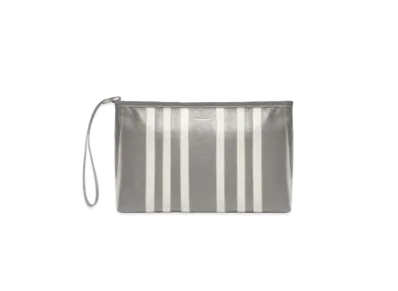 BALENCIAGA Barbes Large Zip Pouch With Handle In Striped Patchwork Arena Lambskin "Dark Gray"