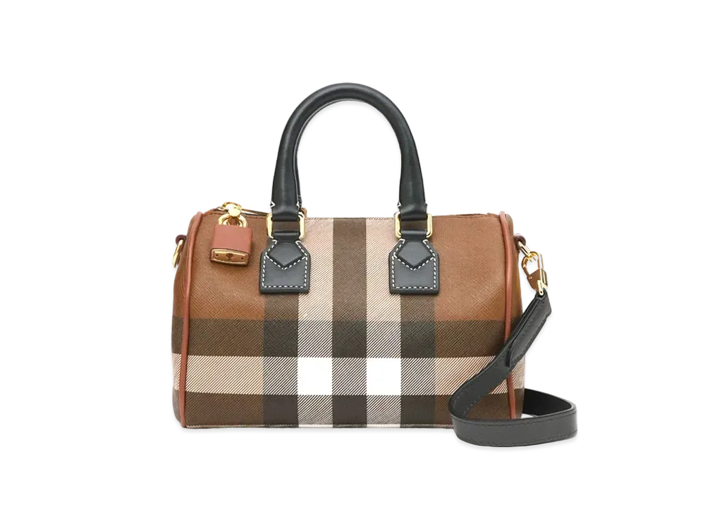 Burberry Mini Check & Leather Bowling Bag "Dark Barch Brown"