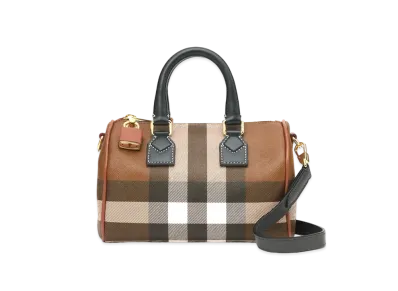 Burberry Mini Check & Leather Bowling Bag "Dark Barch Brown"
