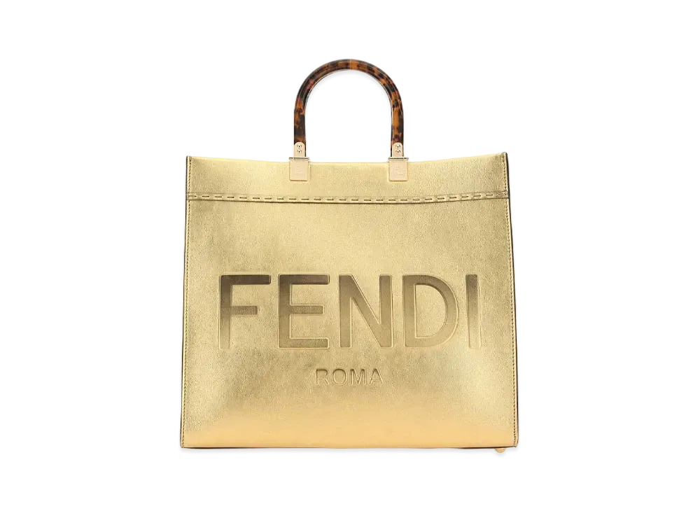 FENDI Fendi Sunshine Medium Laminate Leather Shopper "Gold"