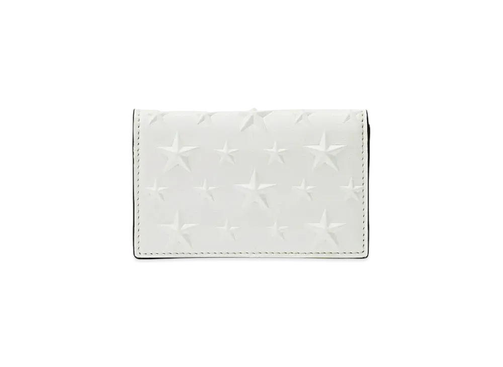 JIMMY CHOO NELLO Star Emboss Glossy Fabric Card Case "Latte"