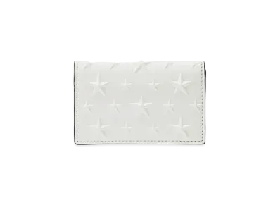 JIMMY CHOO NELLO Star Emboss Glossy Fabric Card Case "Latte"