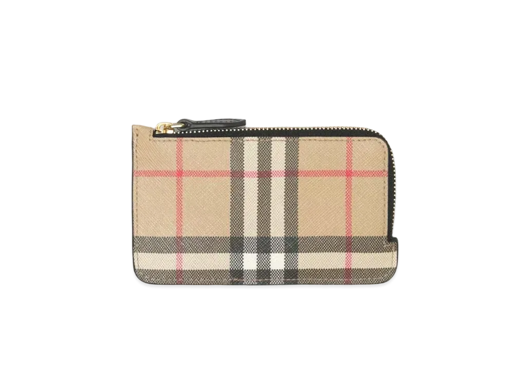 BURBERRY Biobase Vintage Check & Leather Zip Card Case "Black"