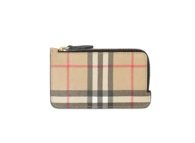 BURBERRY Biobase Vintage Check & Leather Zip Card Case "Black"